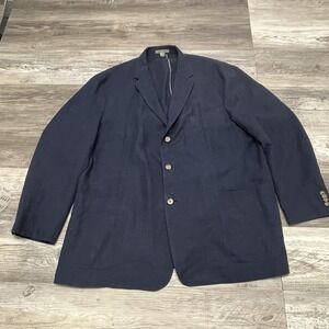 Johnson Murphy Men's Plaid 2 Suit Jacket Linen Blend Blazer Size XXL Blue 2XL